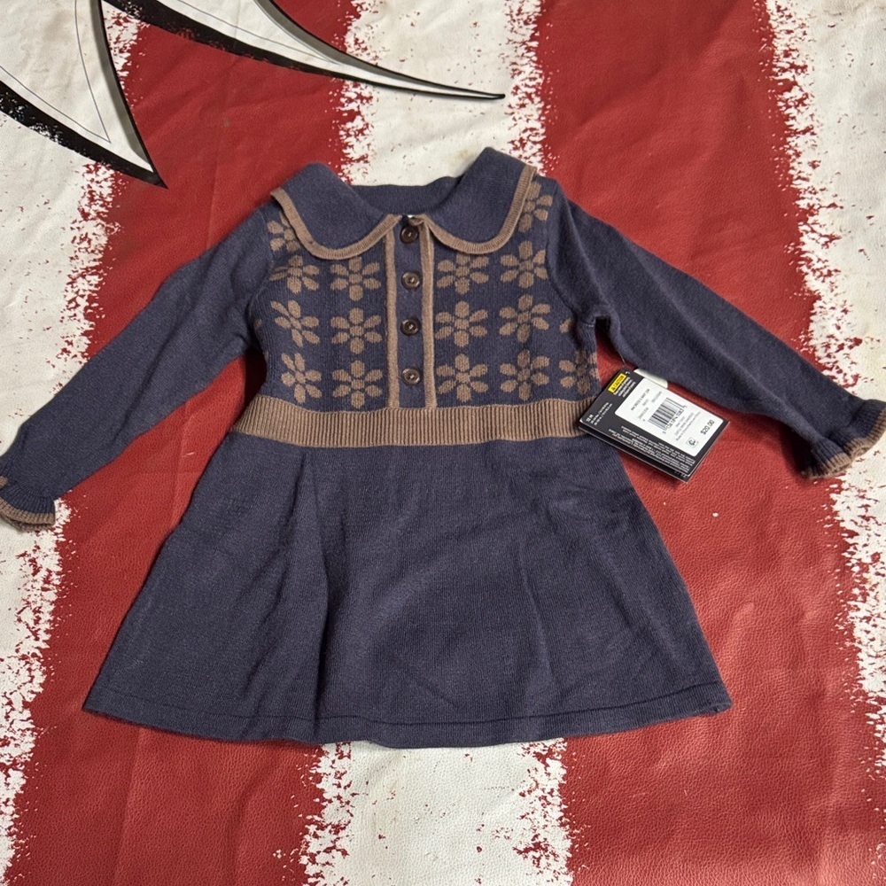 Gerber Navy and Tan Floral Knit Dress size 12months